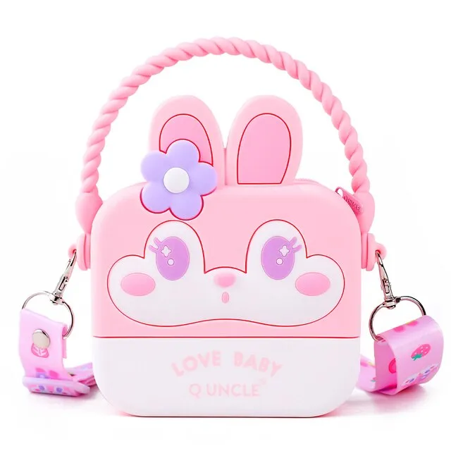 Sweet and Stylish: Strawberry Bear/Flower Bunny Square Silicone Sling Bag for Girls