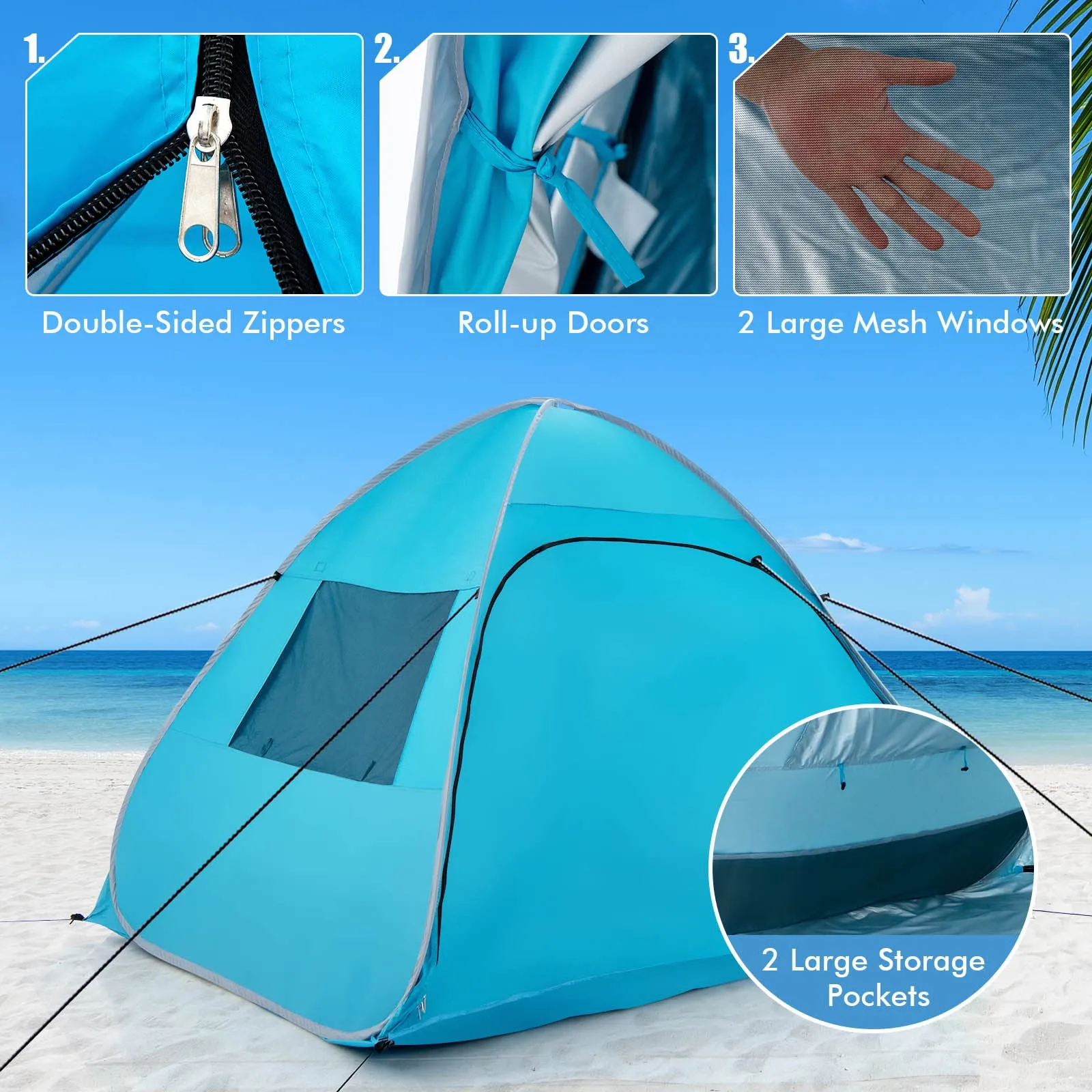 Tangkula 2-4 Person Pop up Beach Tent, UPF50  Beach Sun Shade with Carrying Bag