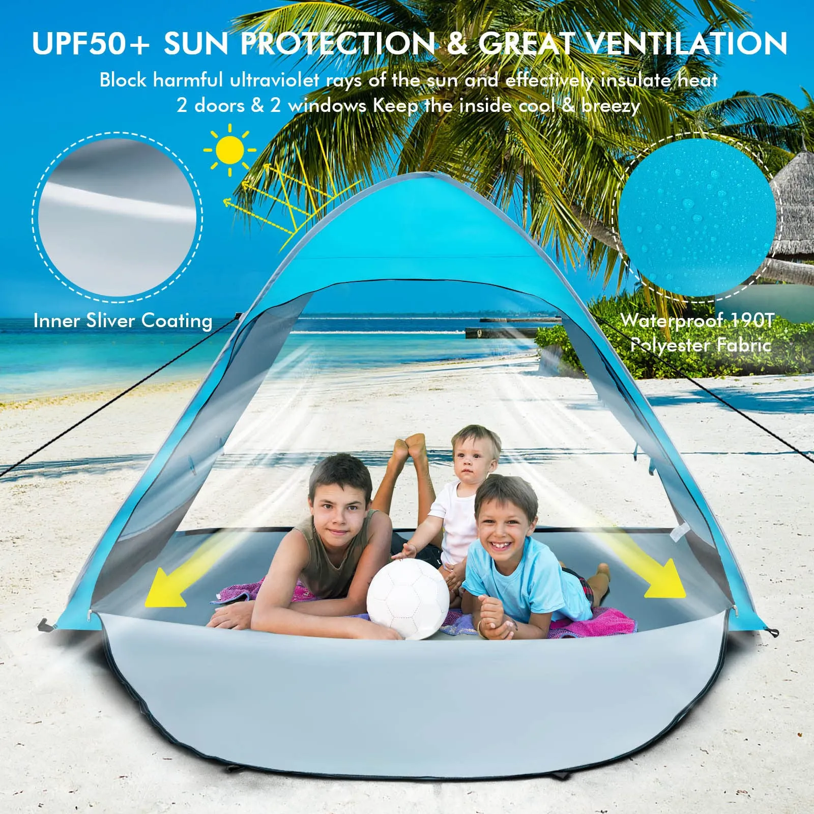 Tangkula 2-4 Person Pop up Beach Tent, UPF50  Beach Sun Shade with Carrying Bag