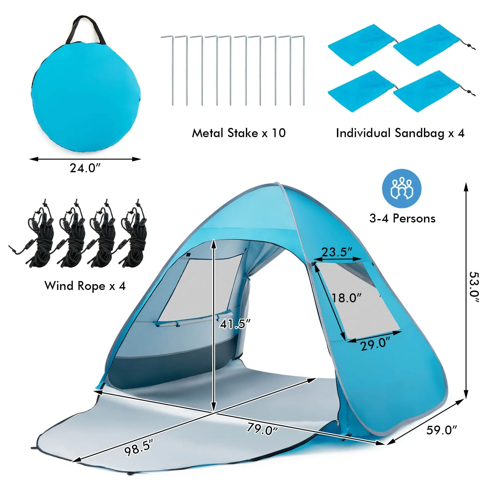 Tangkula 2-4 Person Pop up Beach Tent, UPF50  Beach Sun Shade with Carrying Bag