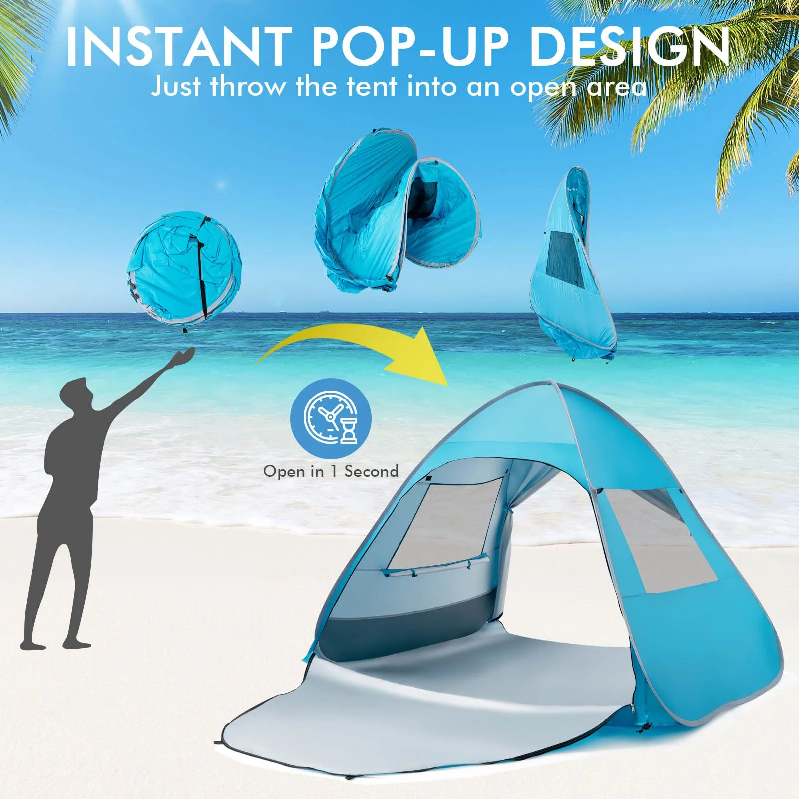 Tangkula 2-4 Person Pop up Beach Tent, UPF50  Beach Sun Shade with Carrying Bag