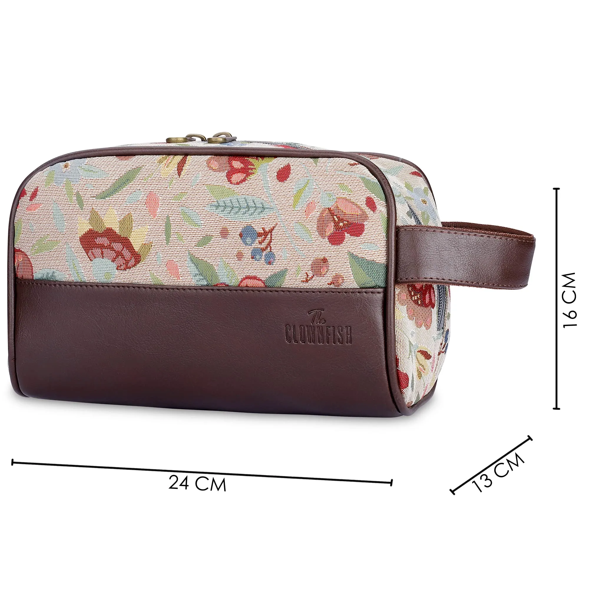 The Clownfish Flossy Multipurpose Tapestry Travel Pouch Toiletry Bag Shaving Kit Bag for Men Make-Up Pouch for Women Toiletry Bag for Men Travel Kit for Men & Women (Sky Blue- Floral)