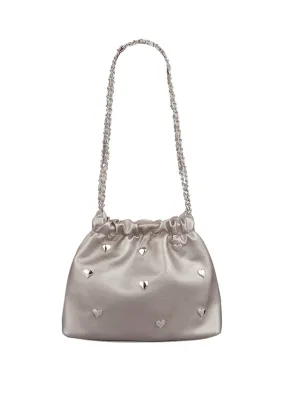 The Edit - Heart Stud Pouch Bag in Metallic Silver