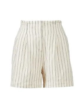 The Pinstripe Paperbag Short in Ivory Multi