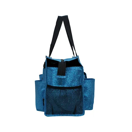 Turquoise Glitter NGIL Zippered Lined Caddy Organizer Tote Bag