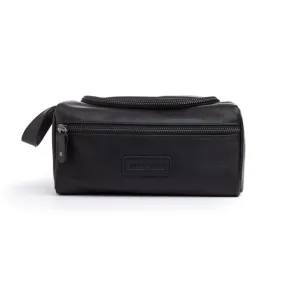 Unisex Leather Jett Toilet Bag - Black