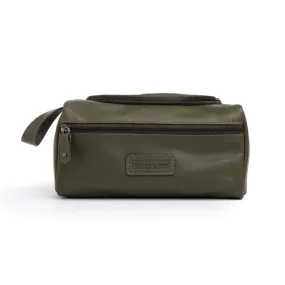 Unisex Leather Jett Toilet Bag - Olive