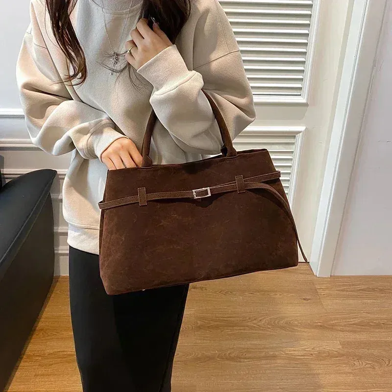 Uniwim Buckle Decorative Design Solid Faux Suede Handbag Large Capacity Hasp Casual Tote 2024 Hot Sale Bags for Women Bolsas Femininas