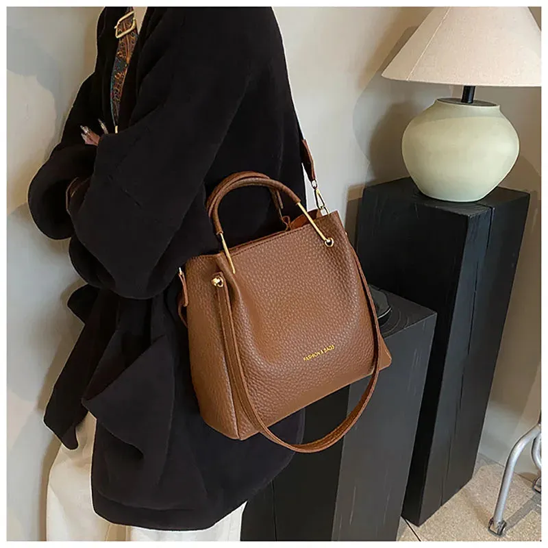 Uniwim High Quality Lychee Leather Fashion Handbag Women 2024 New Large Capacity Single Shoulder Crossbody Bag Casual Commuter Tote Bag