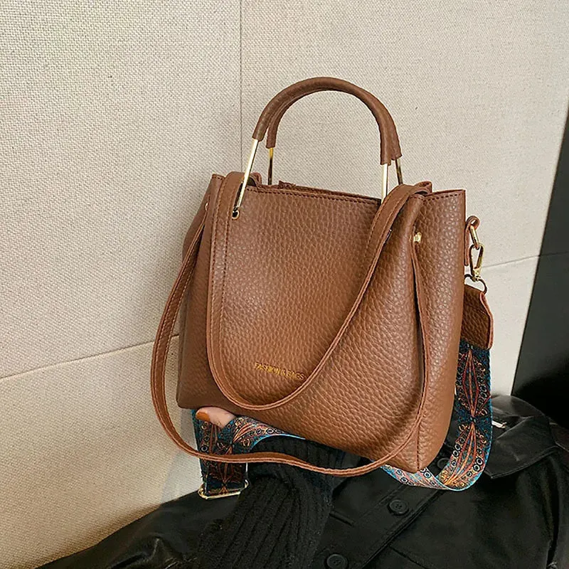 Uniwim High Quality Lychee Leather Fashion Handbag Women 2024 New Large Capacity Single Shoulder Crossbody Bag Casual Commuter Tote Bag