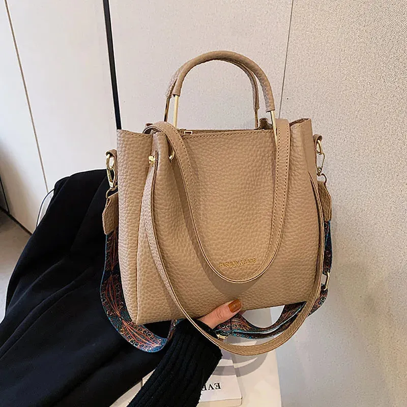 Uniwim High Quality Lychee Leather Fashion Handbag Women 2024 New Large Capacity Single Shoulder Crossbody Bag Casual Commuter Tote Bag