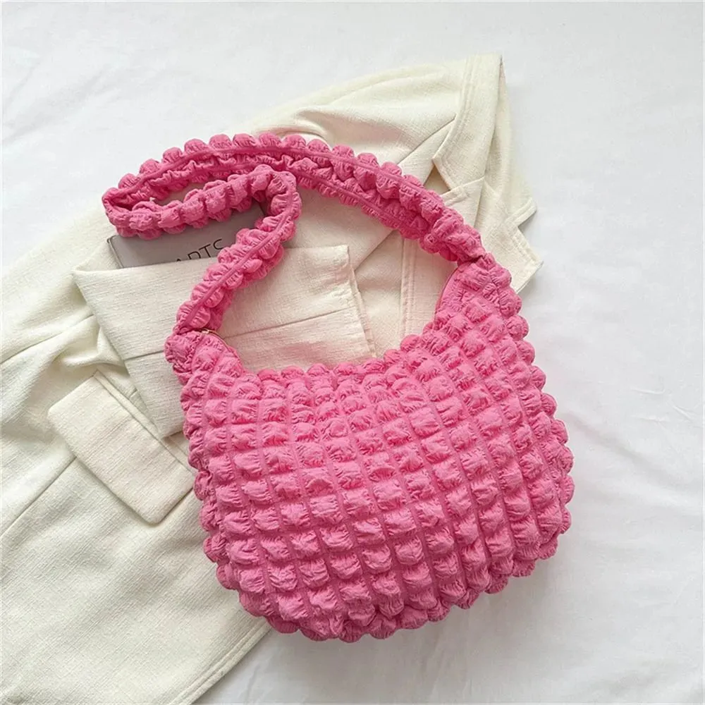 Uniwim Large Capacity Shoulder Bag Embroidered Plaid Quilted Crossbody Bag Underarm Bag Tote Bag Tote Bag Pleated Bubbles Handbag