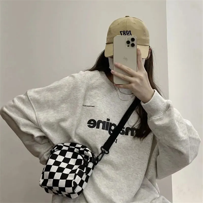 Uniwim Ulzzang kpop messenger bag fashion y2k punk mobile female phone storage bag Canvas bag Vintage casual women plaid shoulder bag