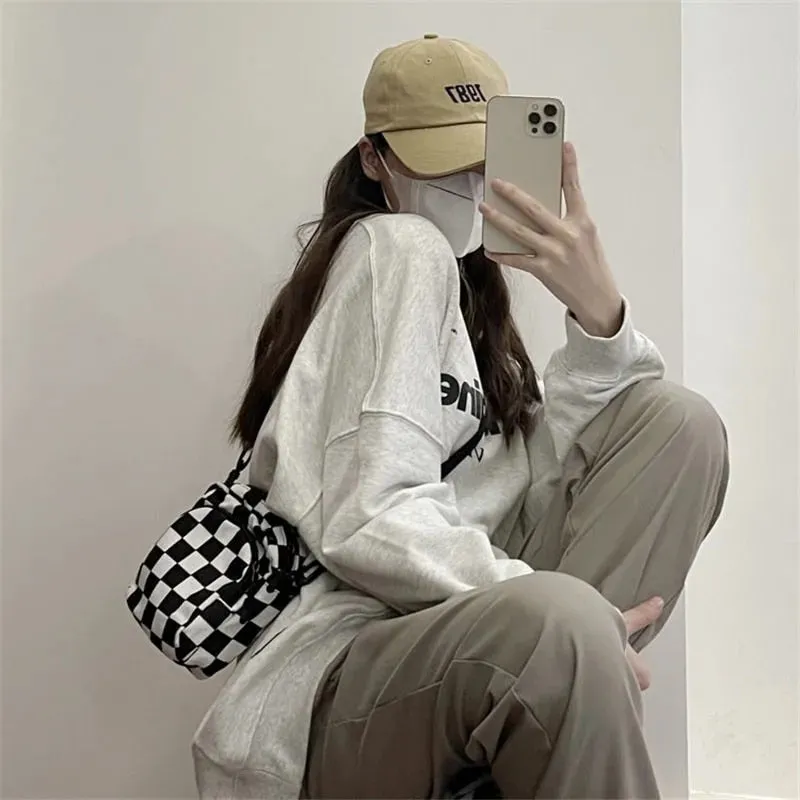 Uniwim Ulzzang kpop messenger bag fashion y2k punk mobile female phone storage bag Canvas bag Vintage casual women plaid shoulder bag