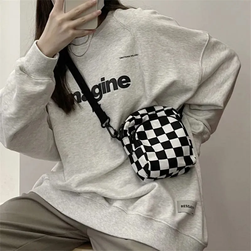 Uniwim Ulzzang kpop messenger bag fashion y2k punk mobile female phone storage bag Canvas bag Vintage casual women plaid shoulder bag