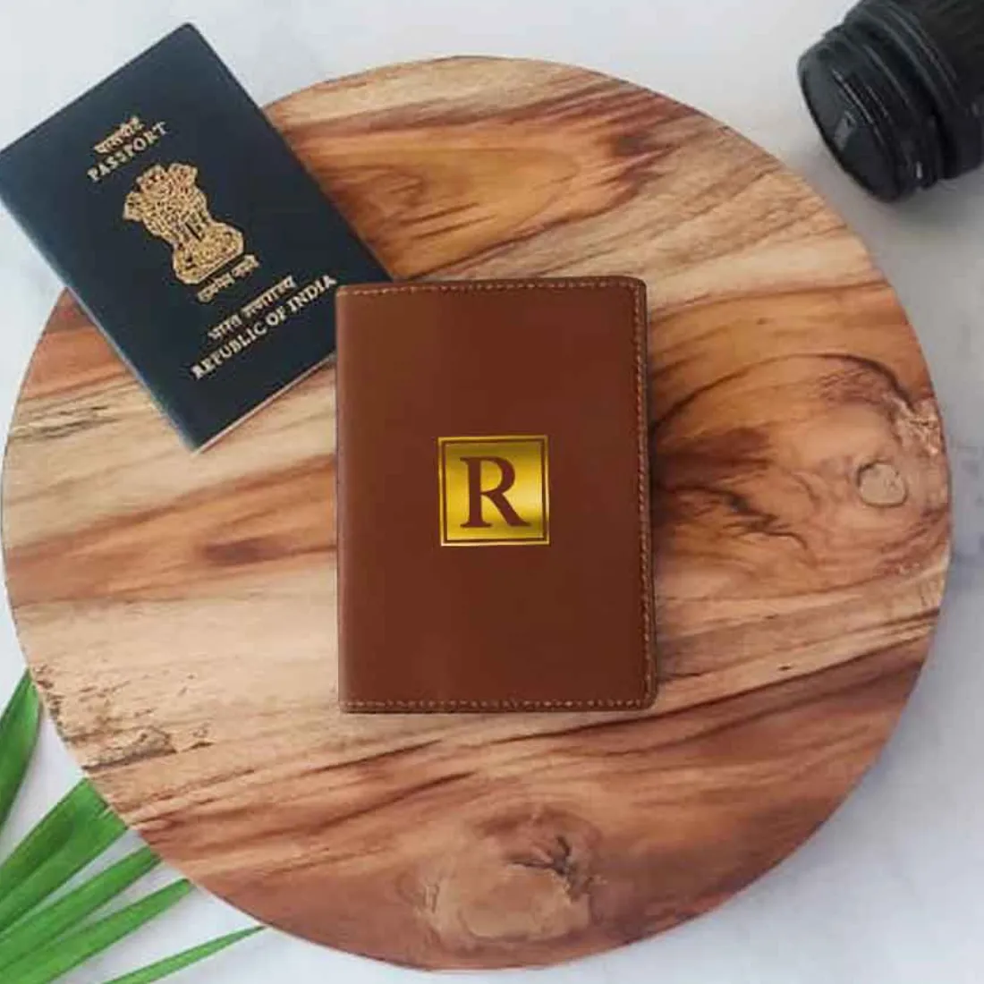 Vegan Leather Personalised Passport Cover for Men & Women - Monogram