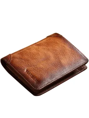 Vegetable-Tanned Leather Tri-Fold Short Wallet