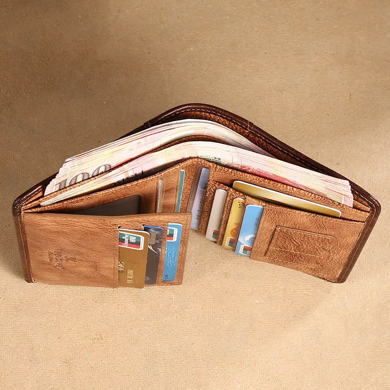 Vegetable-Tanned Leather Tri-Fold Short Wallet