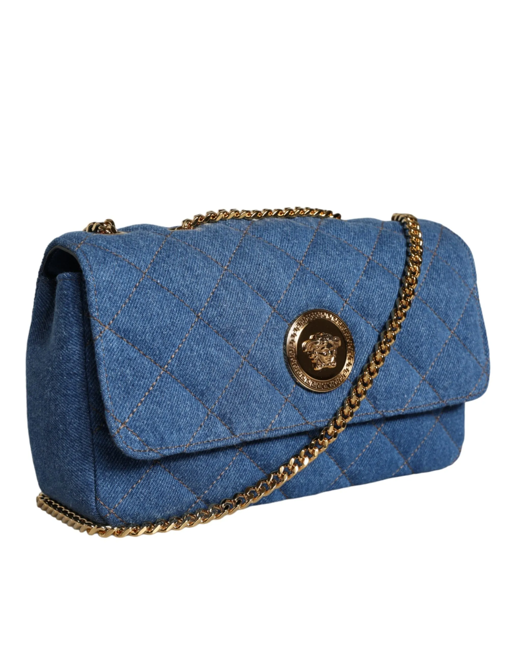 Versace Medusa Crossbody Bag In Blue Denim