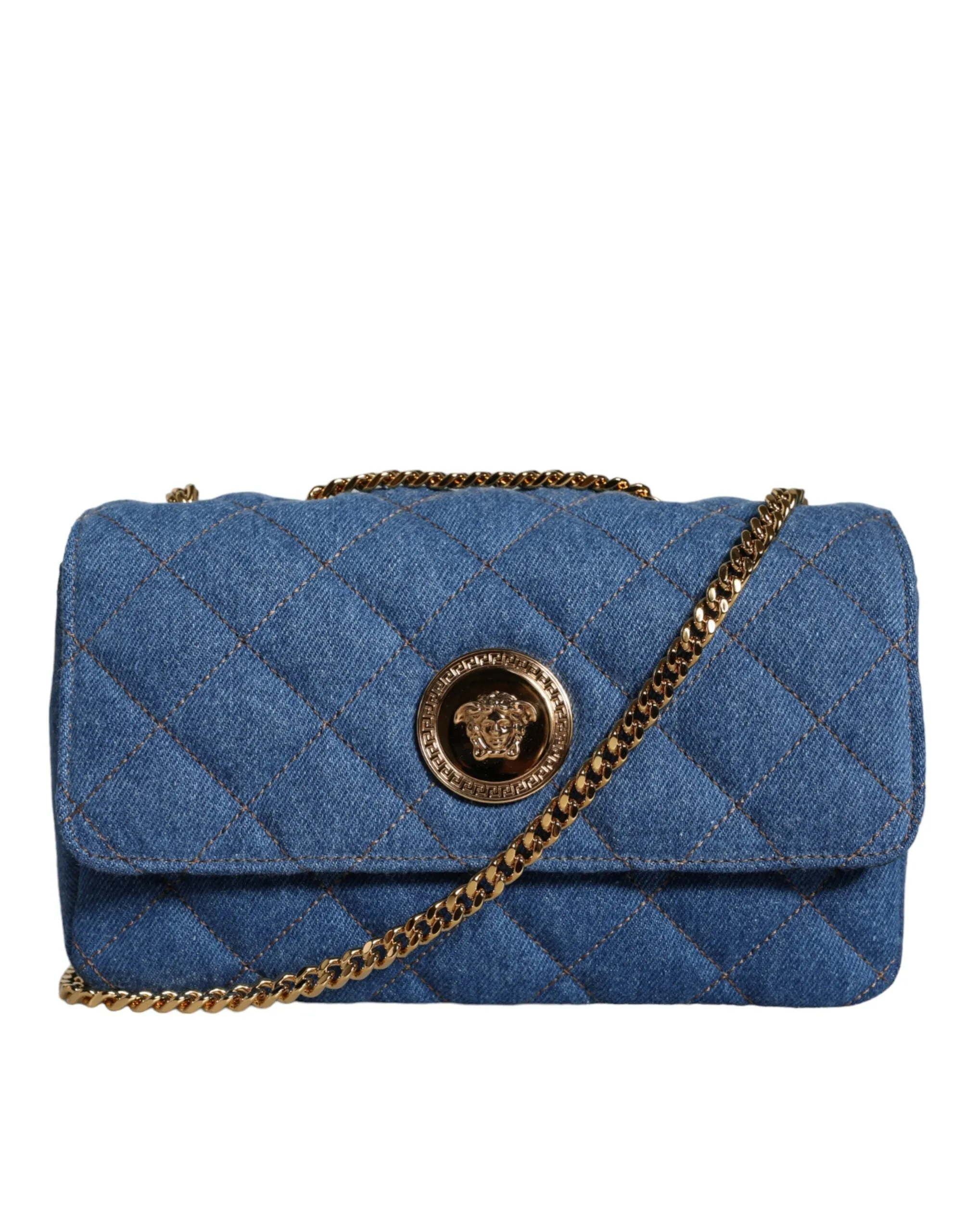 Versace Medusa Crossbody Bag In Blue Denim