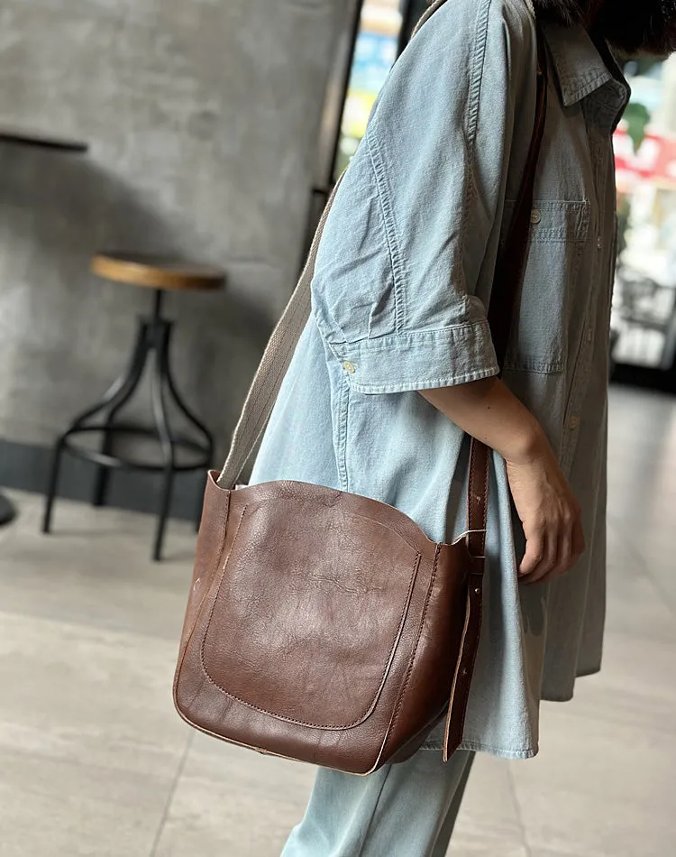 Vintage Coffee Brown Womens Small Leather Shoulder Bag Leather Crossbody Bag