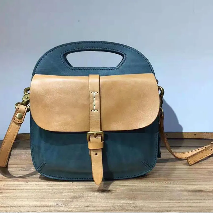 Vintage Womens Green Leather Satchel Handbags Leather Shoulder Bag For Women