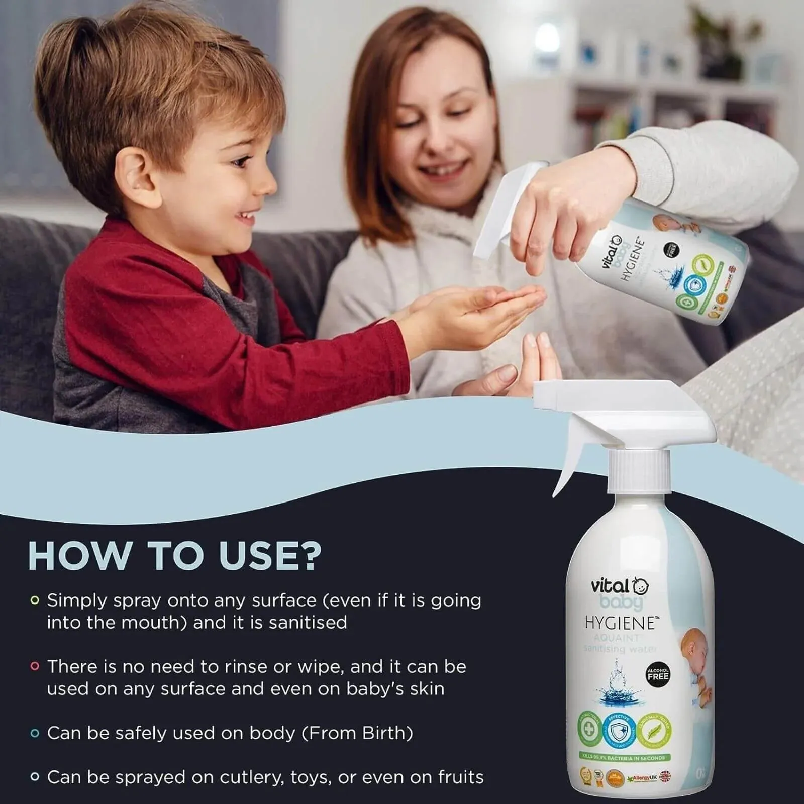 Vital Baby Hygiene Aquaint Sanitising Water 500ml