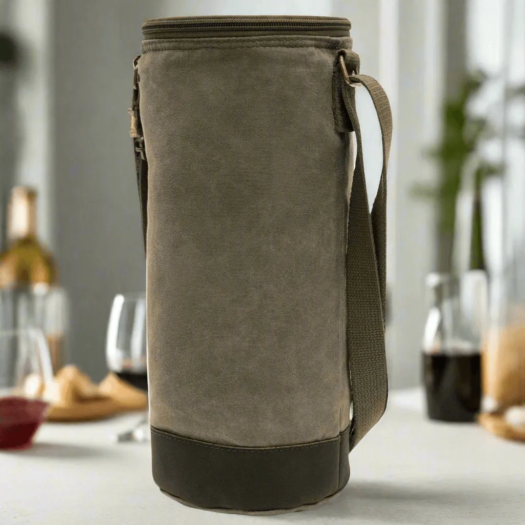 Waxed Canvas Wine Carrier Tote Bag