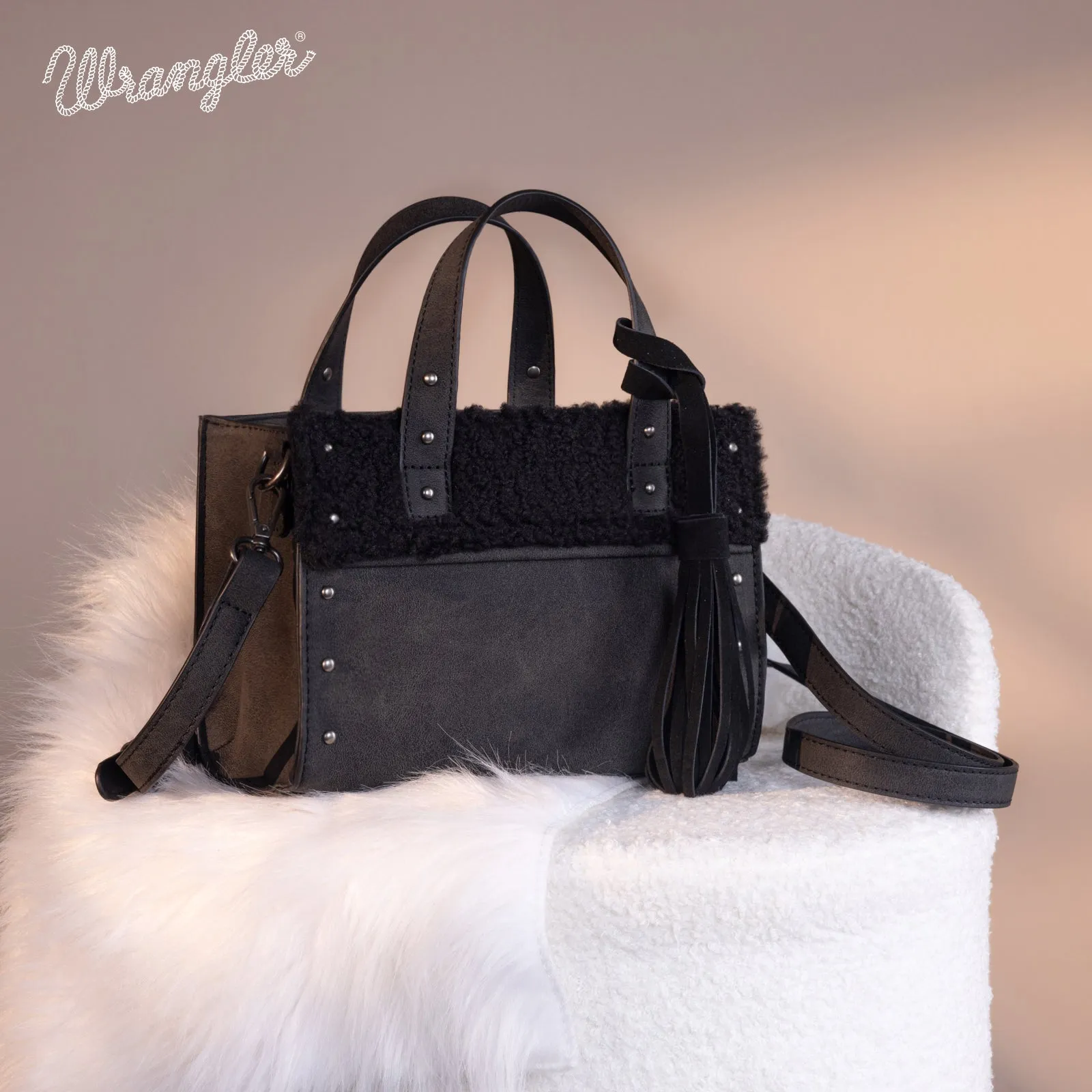 WG160-6011  Wrangler Sherpa Tote Crossbody - Black