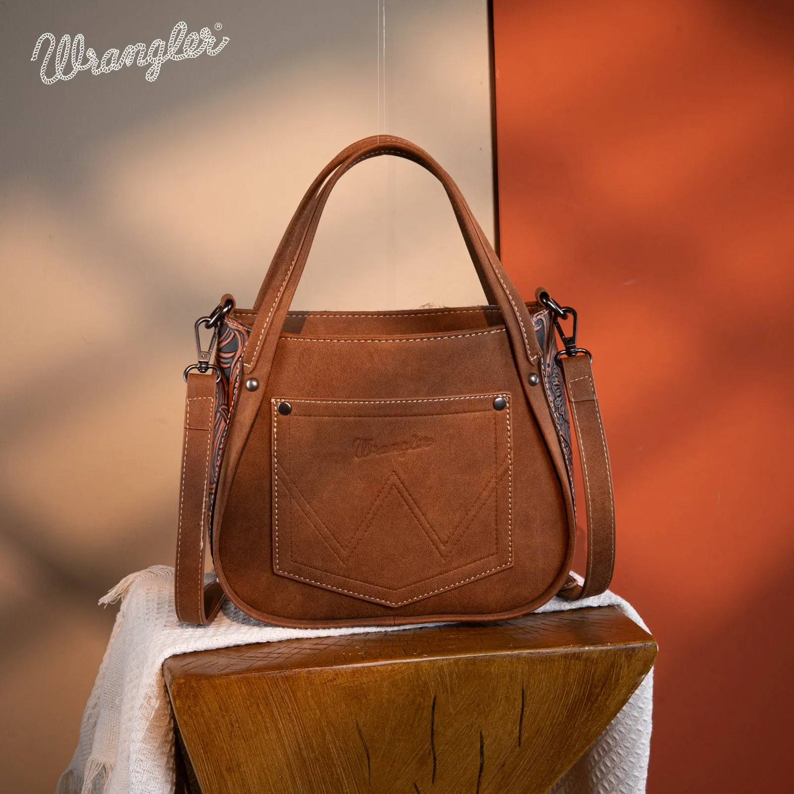 WG169-2022  Wrangler Genuine Hair-On Cowhide Tote/Crossbody - Brown