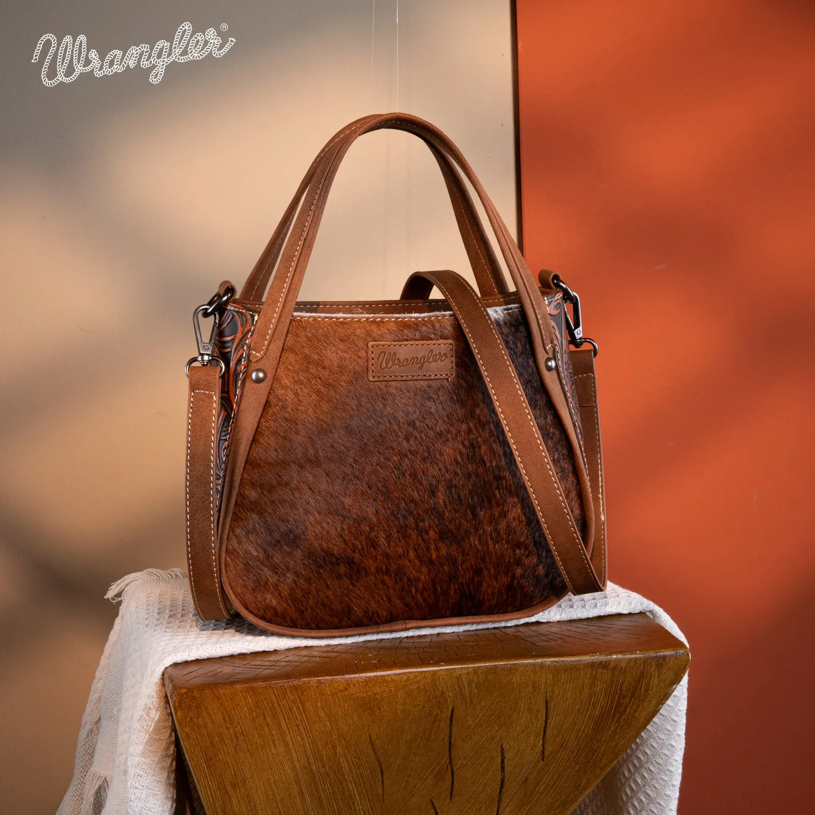 WG169-2022  Wrangler Genuine Hair-On Cowhide Tote/Crossbody - Brown