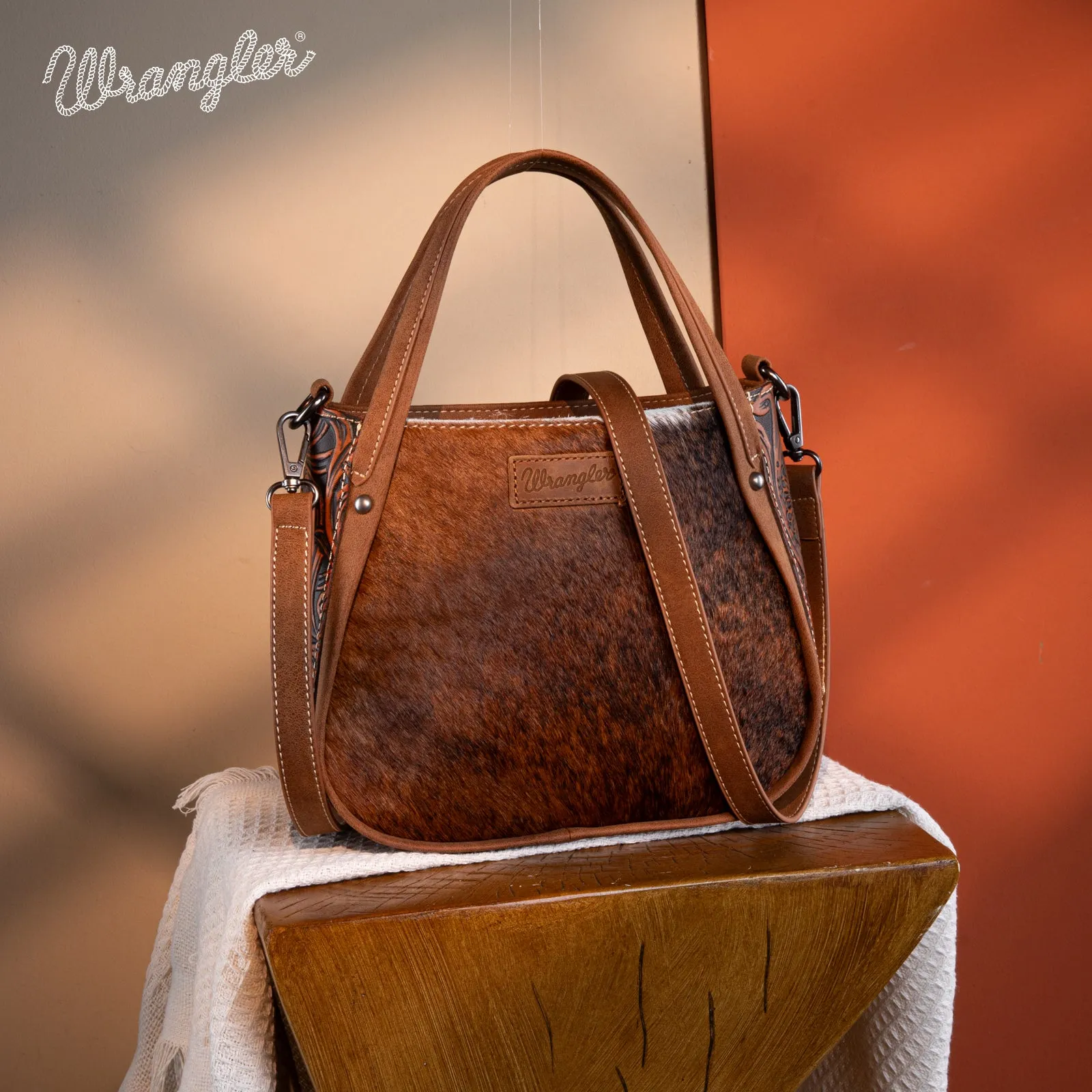 WG169-2022  Wrangler Genuine Hair-On Cowhide Tote/Crossbody - Brown