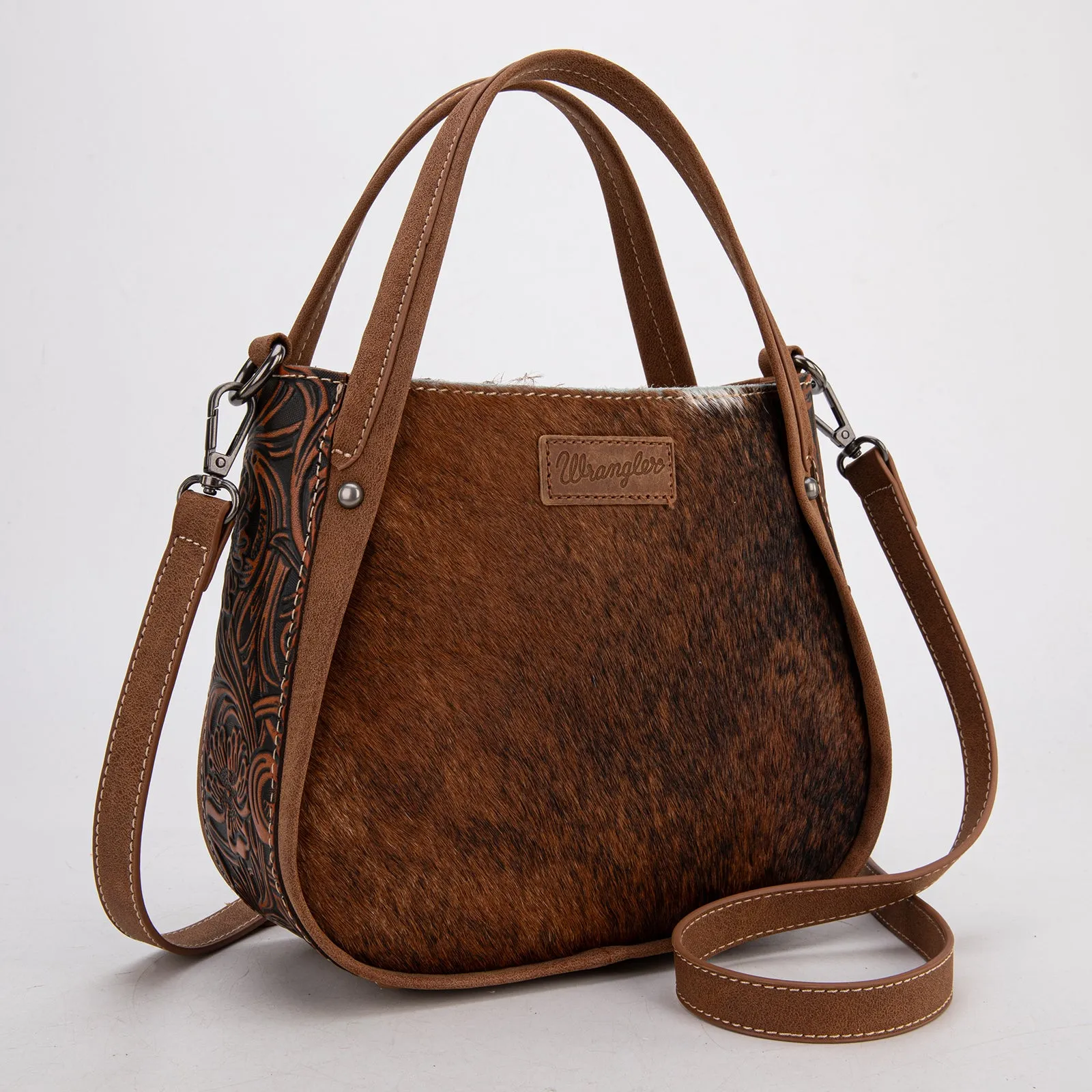 WG169-2022  Wrangler Genuine Hair-On Cowhide Tote/Crossbody - Brown