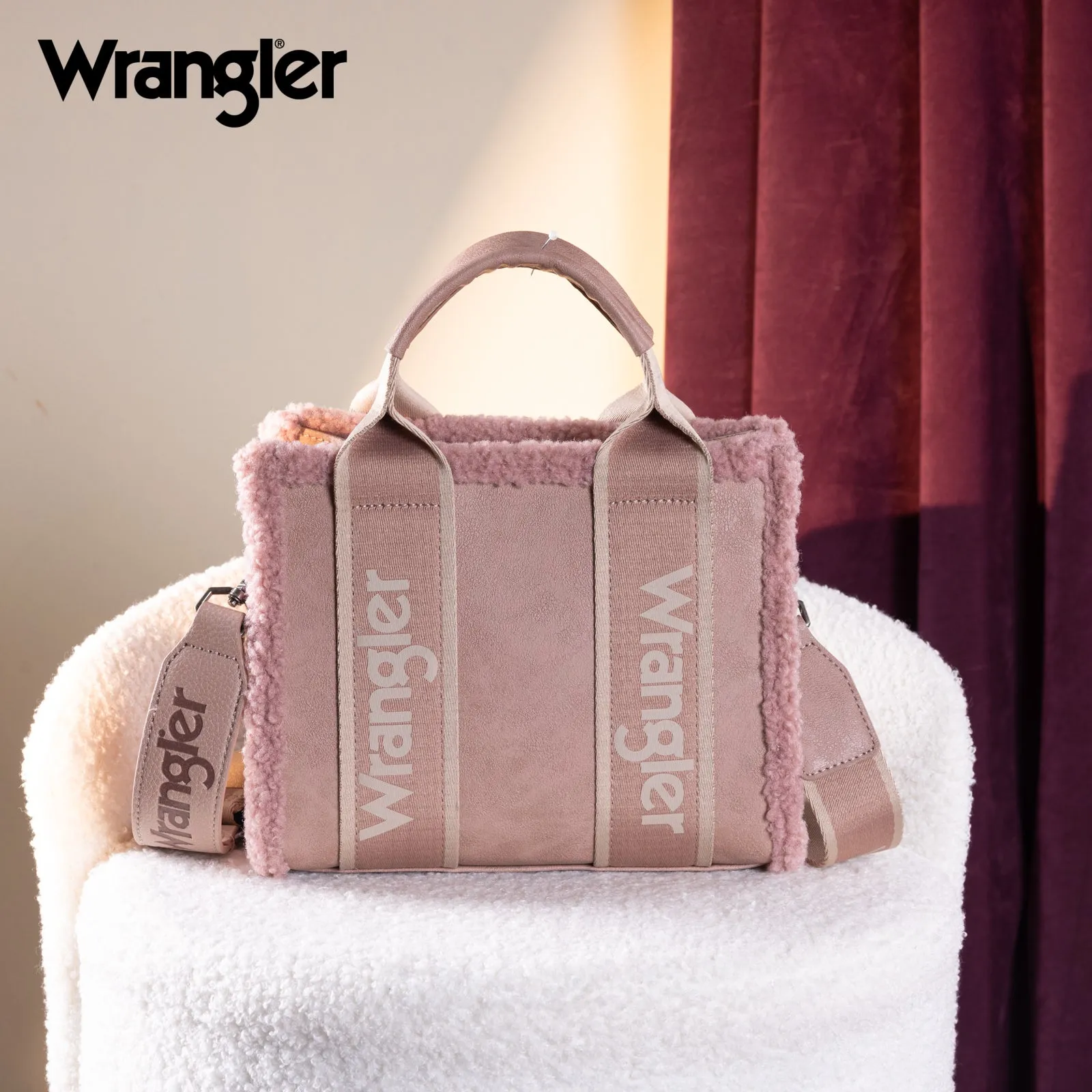 WG181-8120S  Wrangler Sherpa Small Canvas Tote/Crossbody - Pink