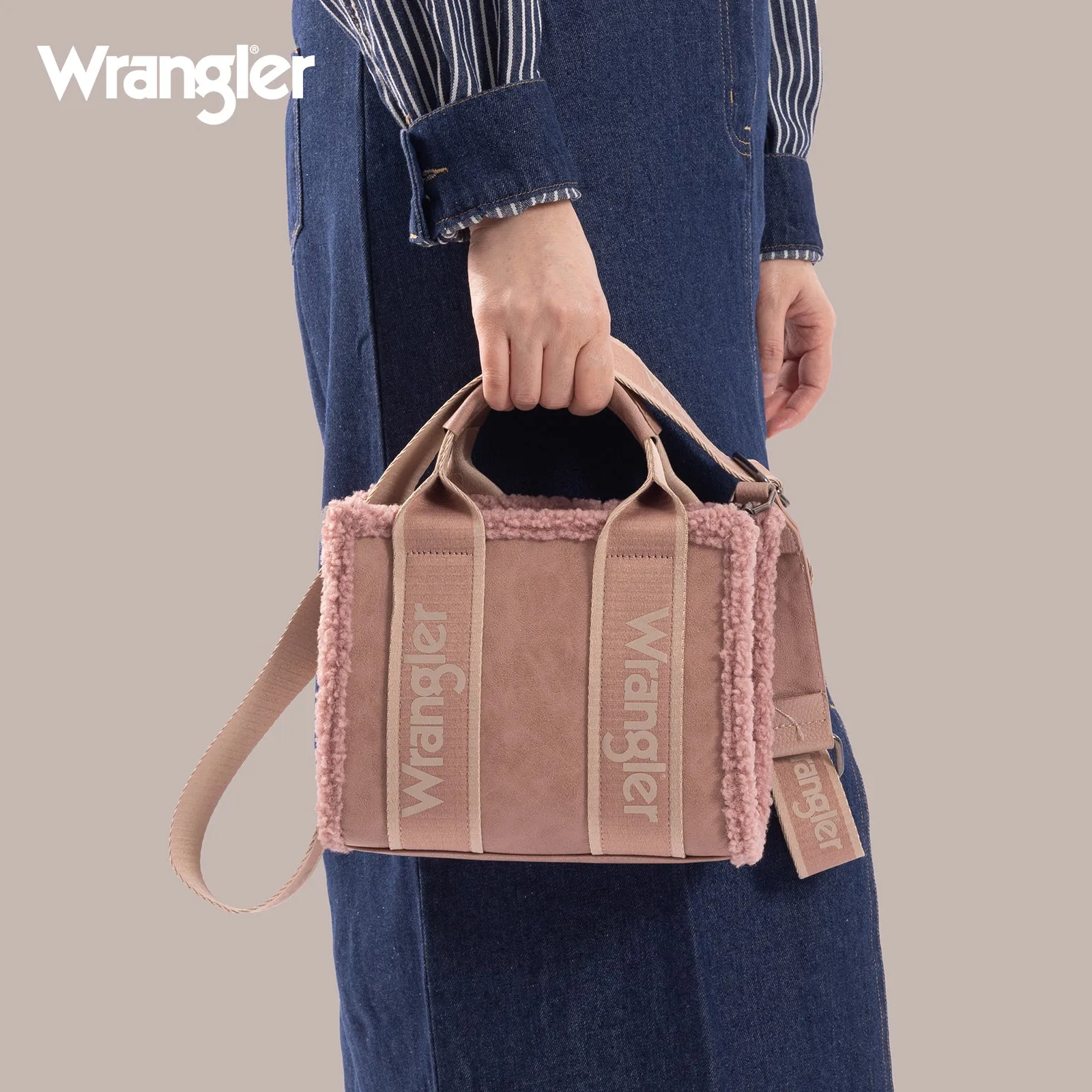 WG181-8120S  Wrangler Sherpa Small Canvas Tote/Crossbody - Pink