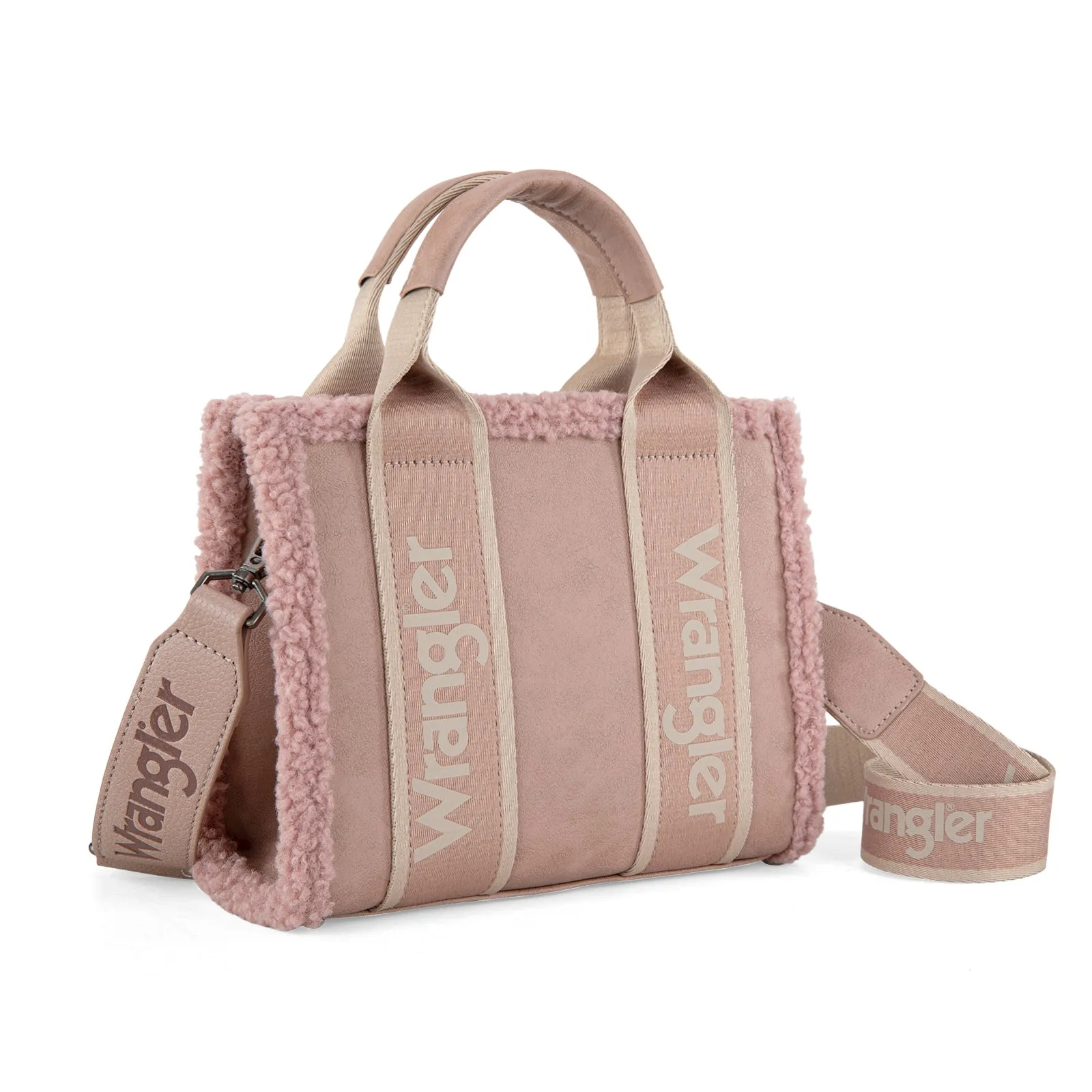 WG181-8120S  Wrangler Sherpa Small Canvas Tote/Crossbody - Pink