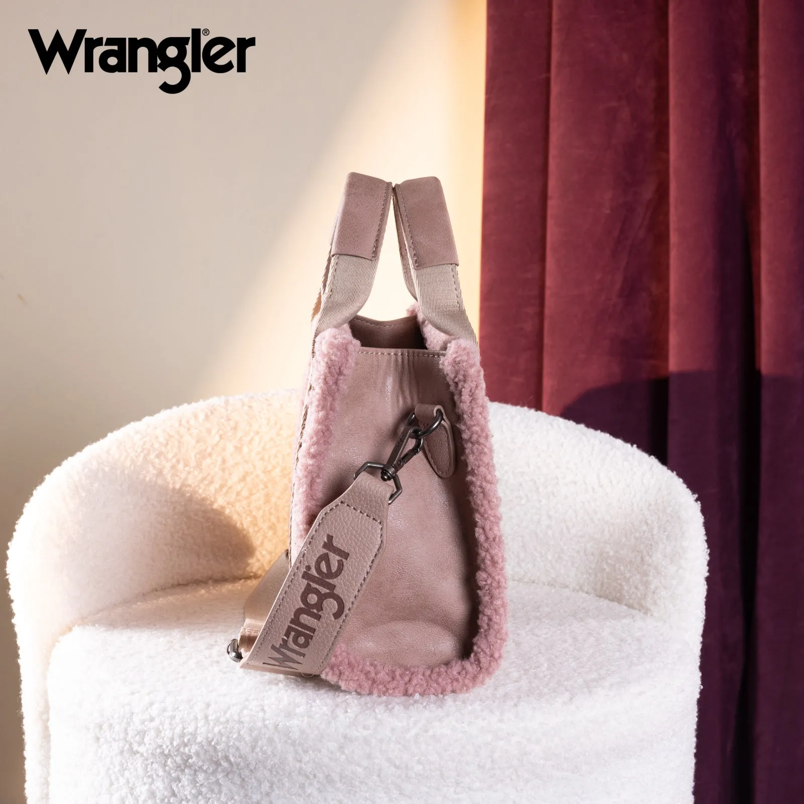 WG181-8120S  Wrangler Sherpa Small Canvas Tote/Crossbody - Pink