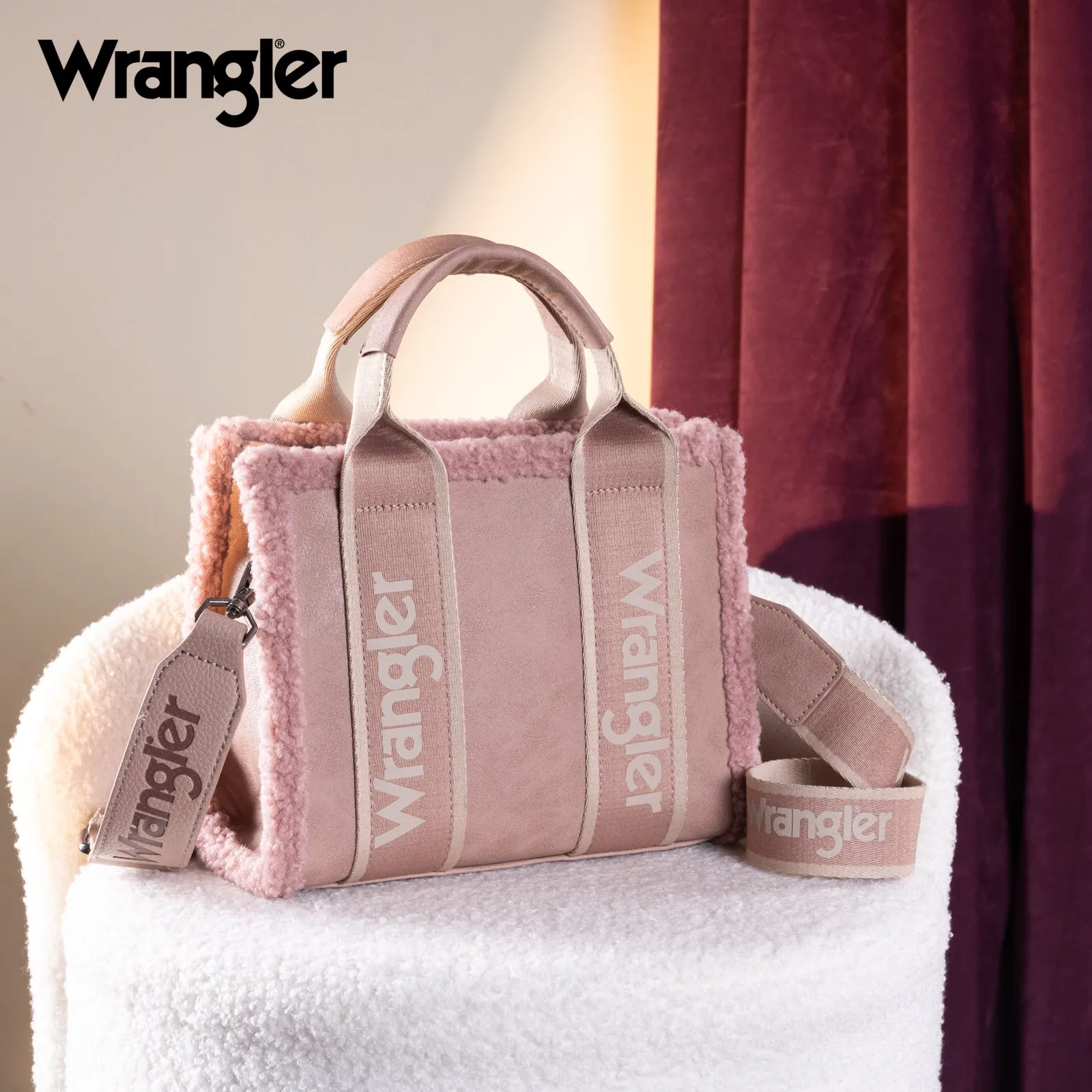 WG181-8120S  Wrangler Sherpa Small Canvas Tote/Crossbody - Pink