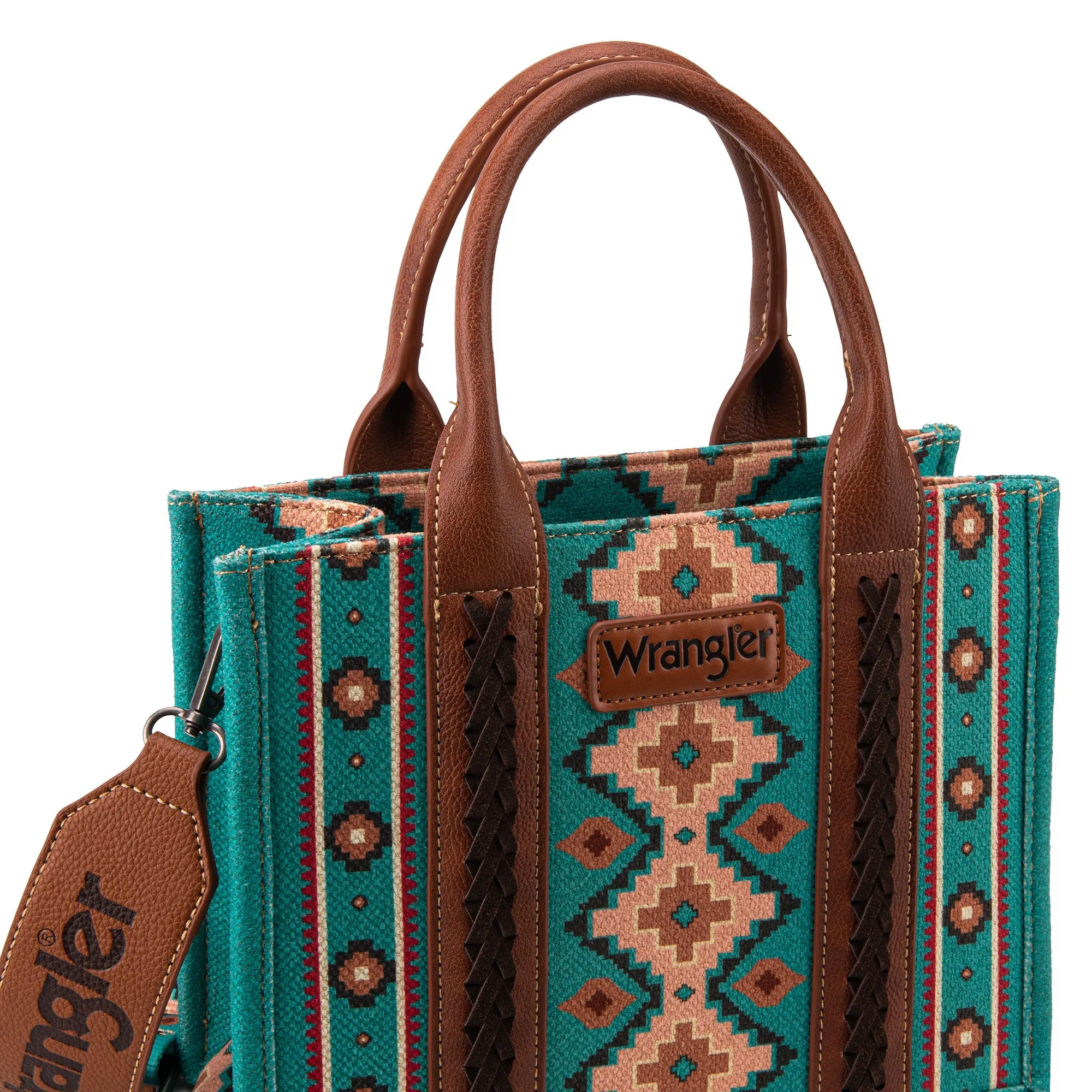 WG2203-8120S  Wrangler Southwestern  Print Small Canvas Tote/Crossbody - Turquoise