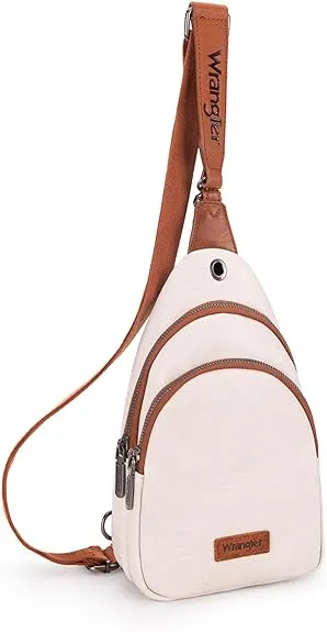 WG87-227 Wrangler Sling Bag/Crossbody/Chest Bag Dual Zippered Compartment - Beige-Brown