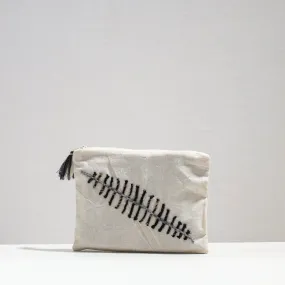 White - Handcrafted Cotton Recycled Leaf Design Cosmetic Pouch