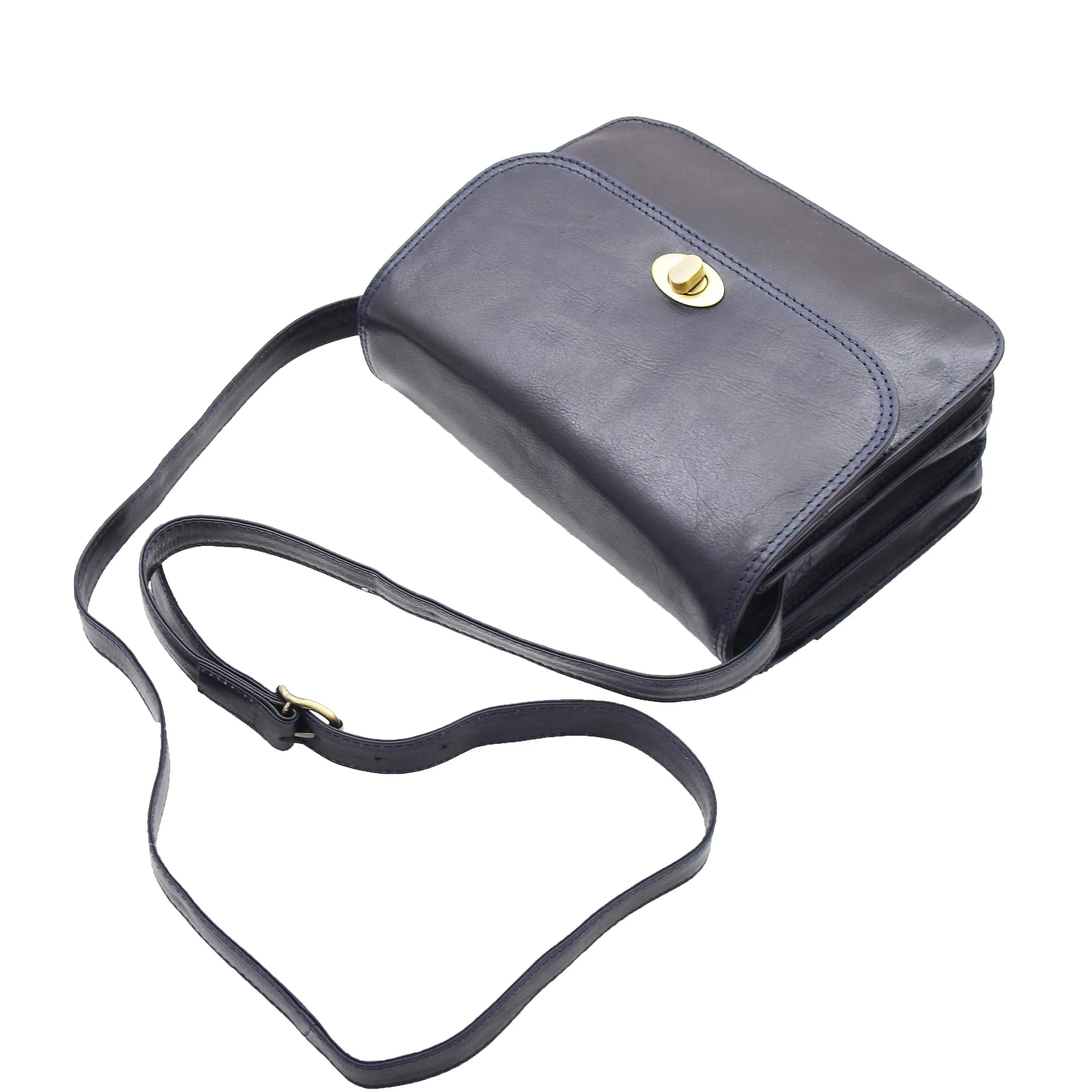 Womens Crossbody Bag Real Leather Messenger Organizer Handbag Alexandria Navy