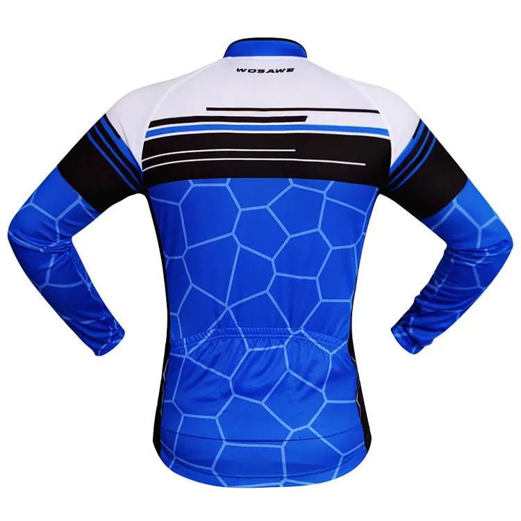 WOSAWE Warm Winter Fall Blue White Long Sleeve Cycling Jersey