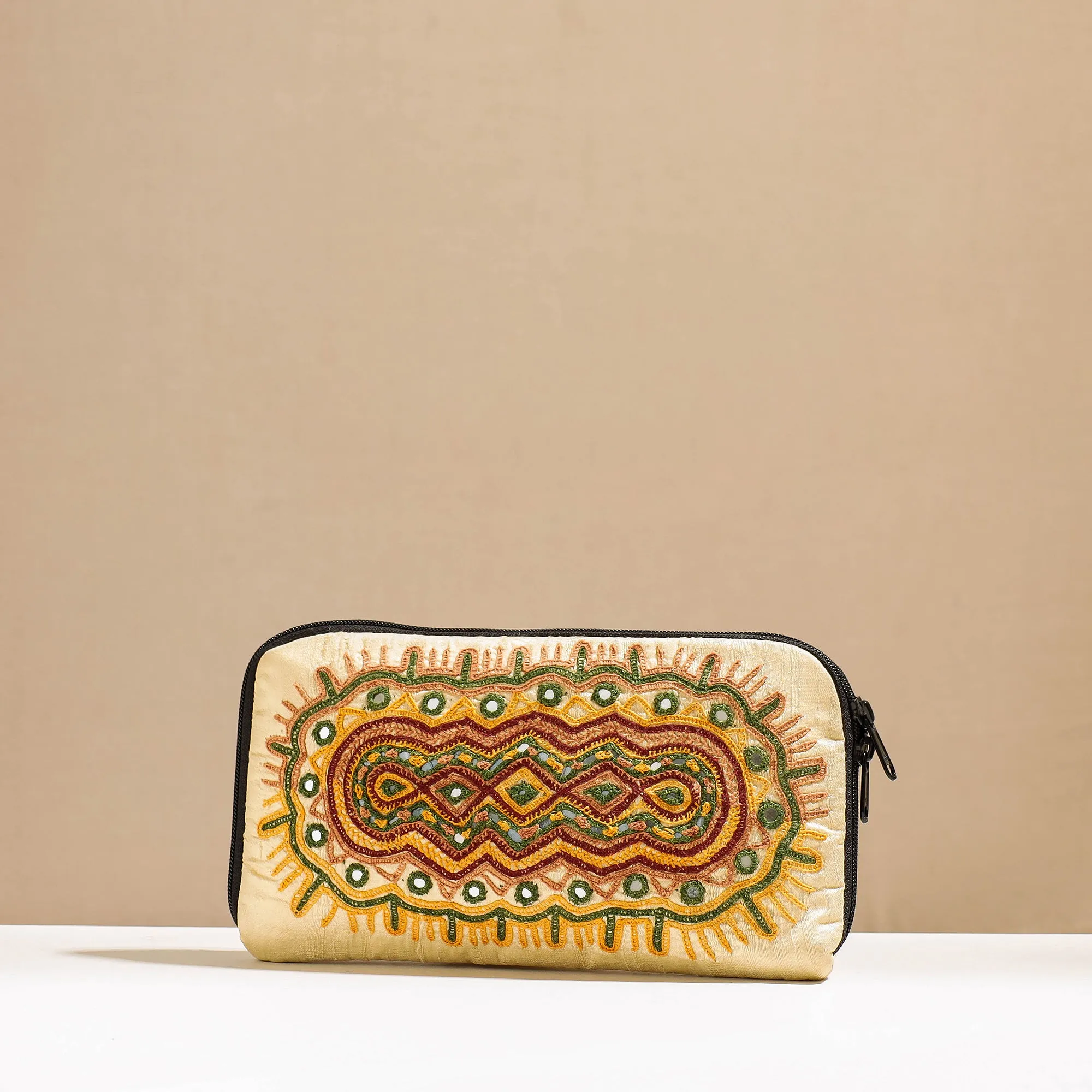 Yellow - Kala Raksha Rabari Hand Embroidery Toiletry Pouch