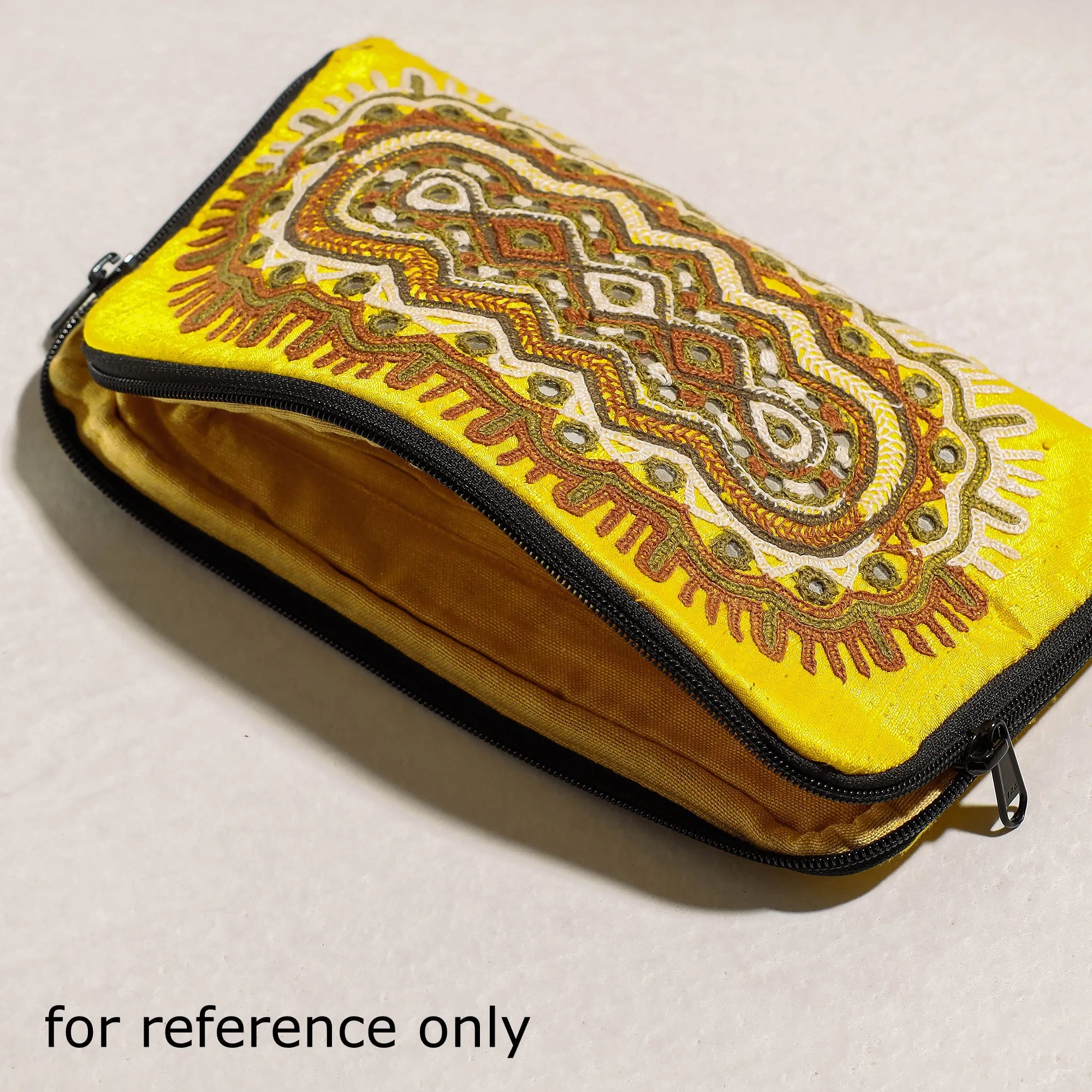 Yellow - Kala Raksha Rabari Hand Embroidery Toiletry Pouch