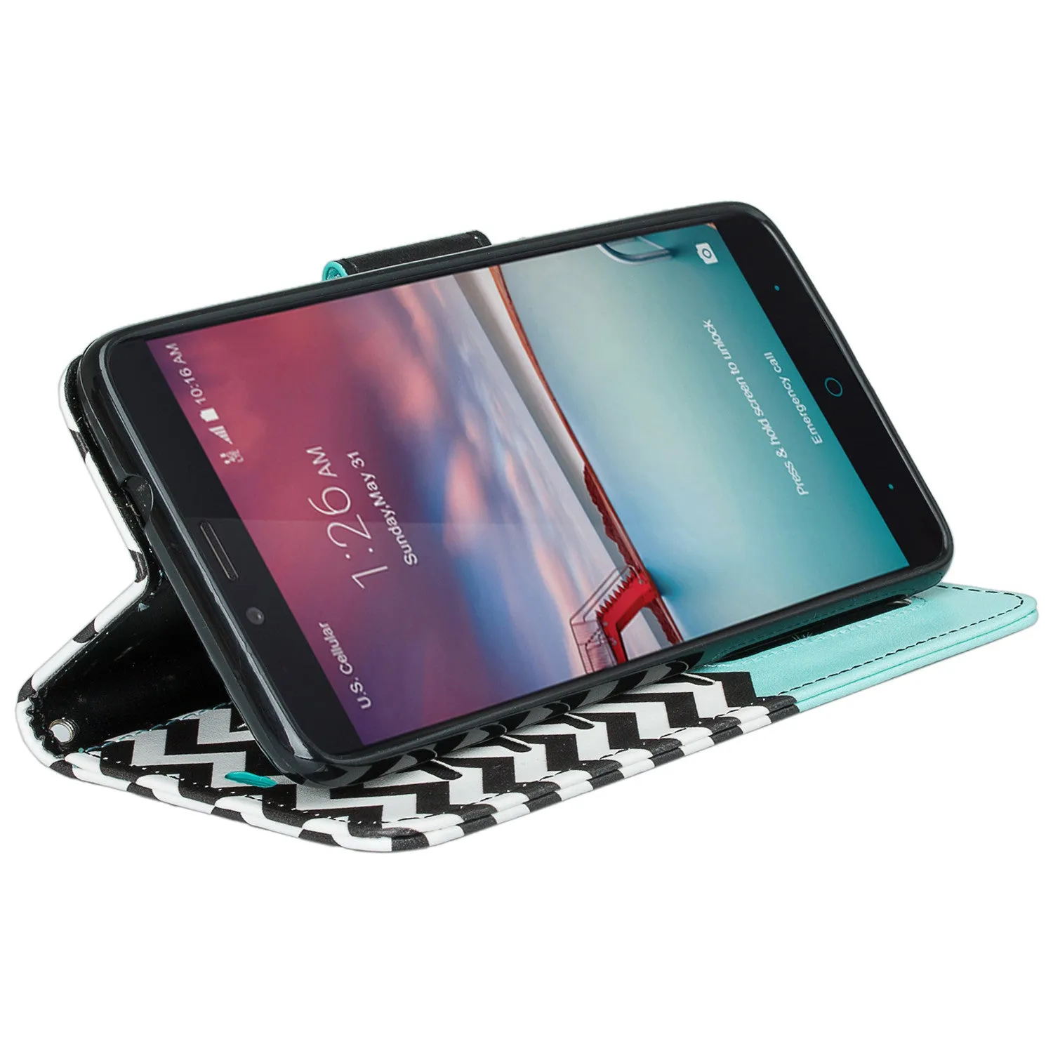 ZTE ZMAX Pro Case | Blade X Max | ZTE Carry | ZTE Grand X Max 2 Case | ZTE Imperial Max Case | Max Duo Wrist Strap Pu Leather Magnetic Fol[Kickstand] Wallet Case[ID & Card Slots] - Teal Anchor